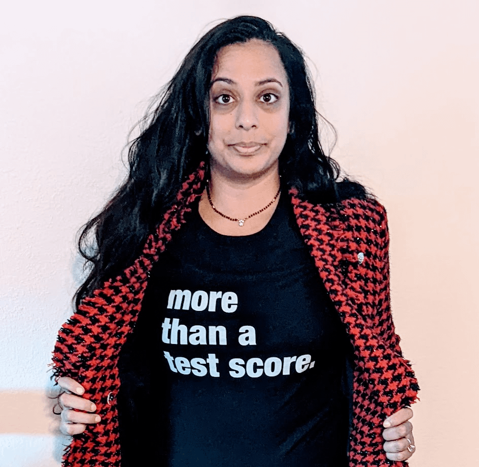 Leena wearing "more than a test score" t-shirt. STEM4Real